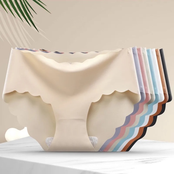 3/$15 Beige Seamless Scalloped Panties No-Show Underwear Soft Stretchy Briefs - Picture 5 of 6